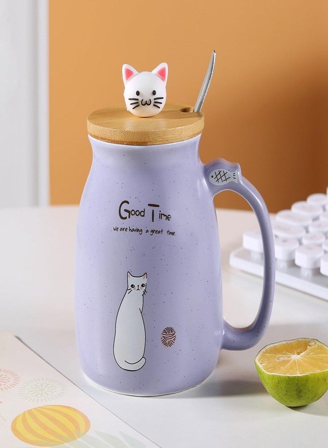 Spooky Creative Starry Sky Ceramic Mug - Cute 3D Cat Design with Lid & Spoon, Perfect for Office, Breakfast, & Gifts - Available in Purple - 420ml - Image 3